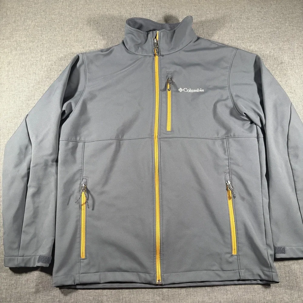 Columbia Ascender Softshell‎ Jacket Mens L Gray Yellow Full Zip WM6044